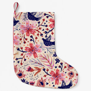 Bloemen, vogels, naadloos patroon. kleine kerstsok
