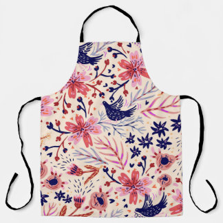Bloemen, vogels, naadloos patroon. schort