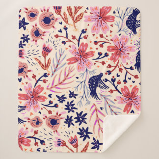 Bloemen, vogels, naadloos patroon. sherpa deken