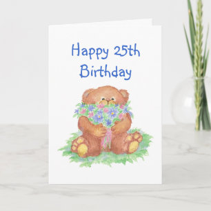 Bloemen voor 25e verjaardag, Cute Teddy Bear Kaart