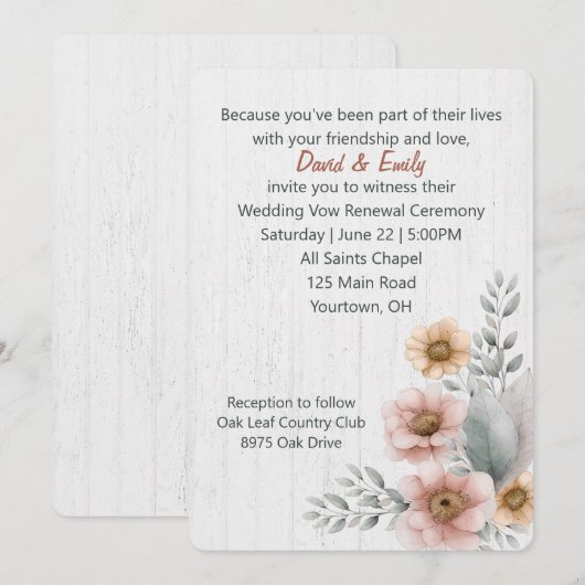 Bloemen voor het hernieuwen van geloften op hout kaart (Voorkant / Achterkant)