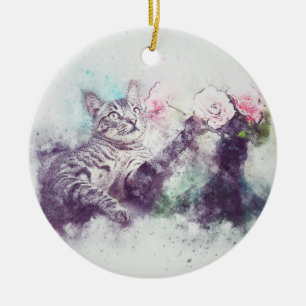 Bloemen voor Kat ABSTRACT WATERVERF Keramisch Ornament