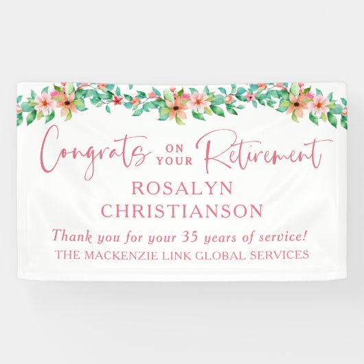 Bloemen voor uw pensioen Tropisch Schrift Congrats Spandoek (Horizontaal)