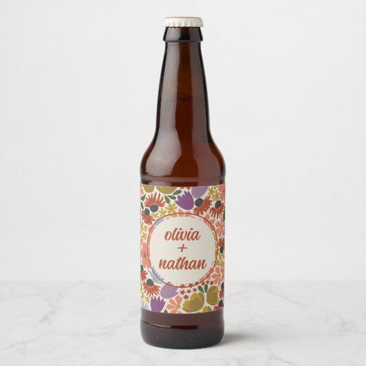 Bloemen Vrijgezellenfeest of bruiloft gepersonalis Bier Etiket (Voorkant)