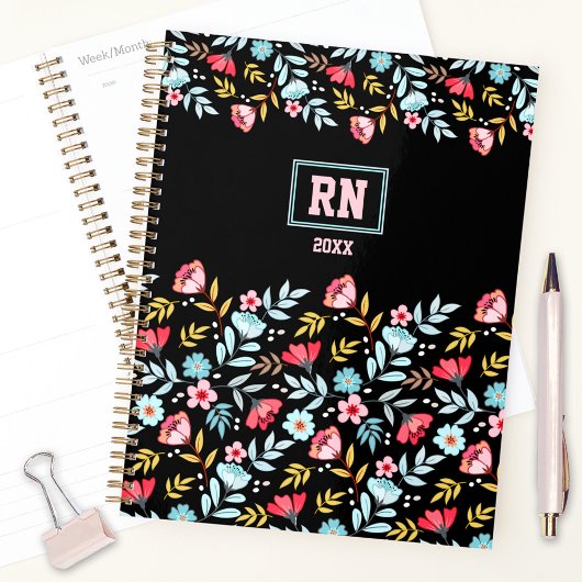 Bloemen Vrouwelijk Zwart Roze Blauw Kleurrijk Mono Planner