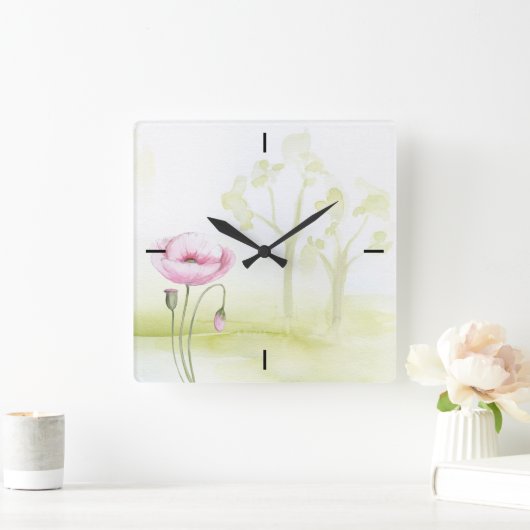 Bloemen wandklok vierkante klok (Huis)