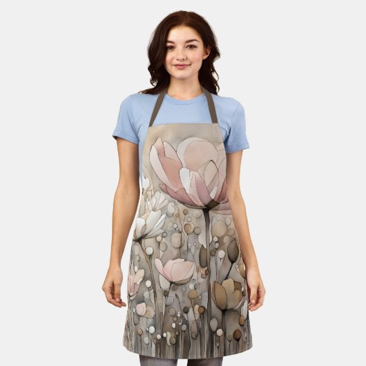 Bloemen Waterverf Abstract Beige Roze Schort (Gedragen)