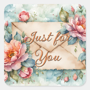 Bloemen Waterverf alleen voor u envelop Vierkante Sticker