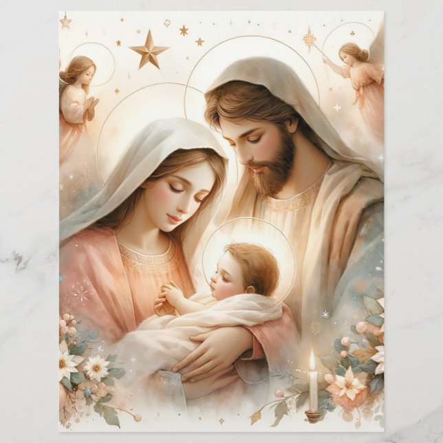 Bloemen Waterverf Baby Jesus Scrapbook Papier (Voorkant)