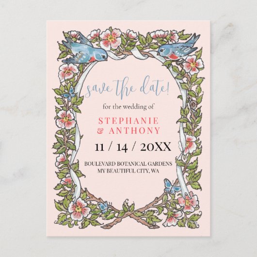 Bloemen Waterverf Blush Garden Save Datum Bruiloft Briefkaart (Voorkant)