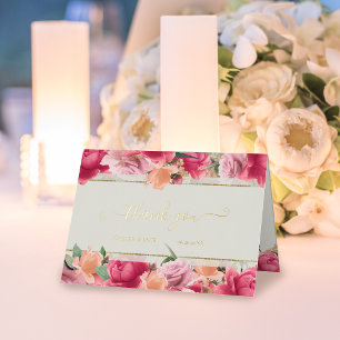 Bloemen Waterverf Blush Roze Bruiloft Echt Goud Folie Wenskaart