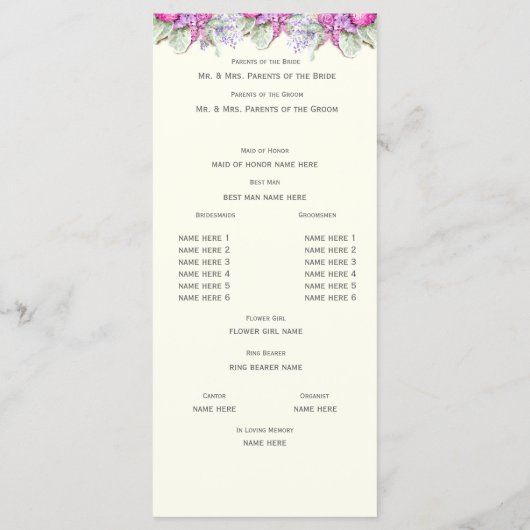 Bloemen Waterverf Boeket Trouwprogramma Programma (Achterkant)