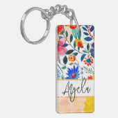 Bloemen Waterverf Boho Kleurrijke Keepsake Sleutelhanger (Voorkant Links)