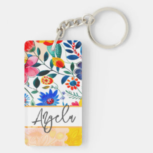 Bloemen Waterverf Boho Kleurrijke Keepsake Sleutelhanger