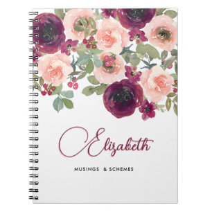 Bloemen Waterverf Bourgondië Blush Pioenen Custom Notitieboek