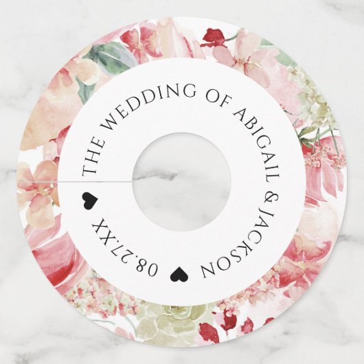 Bloemen Waterverf Bruiloft Receptie Aangepaste tek Wijnglaslabel (Achterkant)