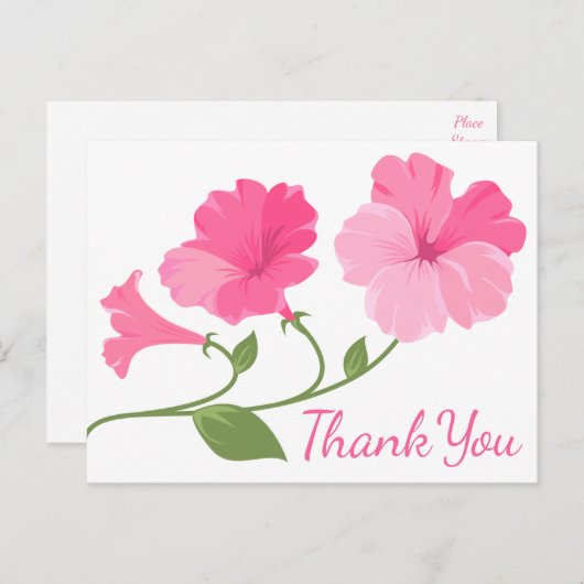 Bloemen Waterverf Dank u Bloemen Roze Fuchsia Briefkaart (Voorkant / Achterkant)