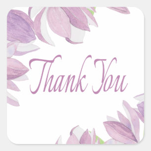 Bloemen Waterverf Dank u Purple Flowers Bruiloft Vierkante Sticker