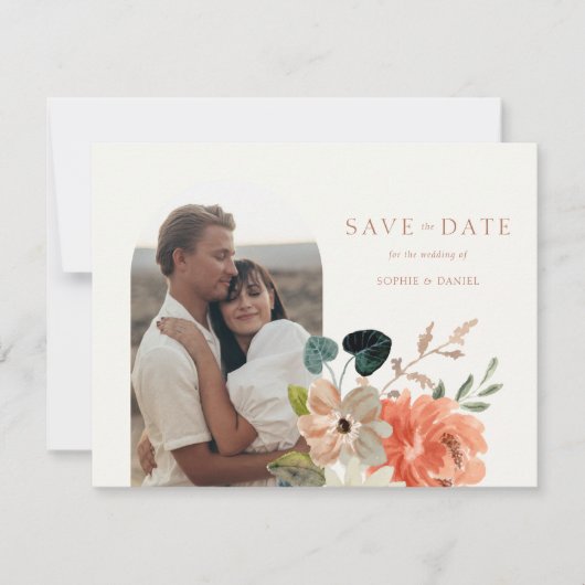 Bloemen Waterverf Foto Bruiloft Aankondiging Kaart (Voorkant)