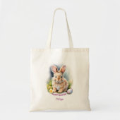 Bloemen Waterverf Happy Easter Bunny Met Ei Tote Bag (Voorkant)