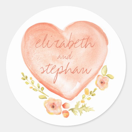 Bloemen waterverf hart bruiloft ronde sticker (Voorkant)