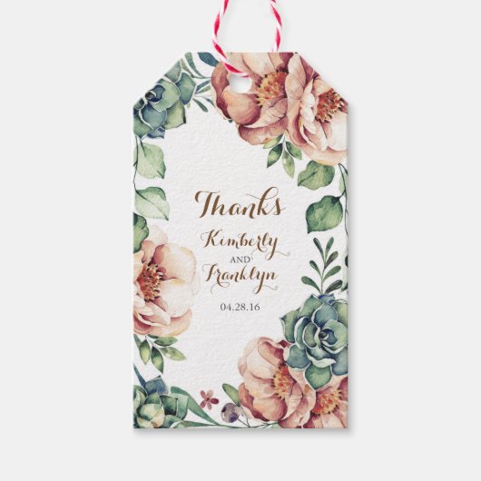 Bloemen  waterverf herfst ivoor bruiloft cadeaulabel (Voorkant)