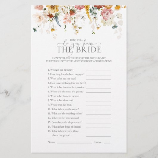 Bloemen Waterverf Hoe goed ken je douchegame (Voorkant)