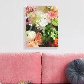 Bloemen Waterverf in Peach & Green Canvas Afdruk (Insitu (Woonkamer))