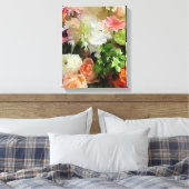 Bloemen Waterverf in Peach & Green Canvas Afdruk (Insitu (Slaapkamer))