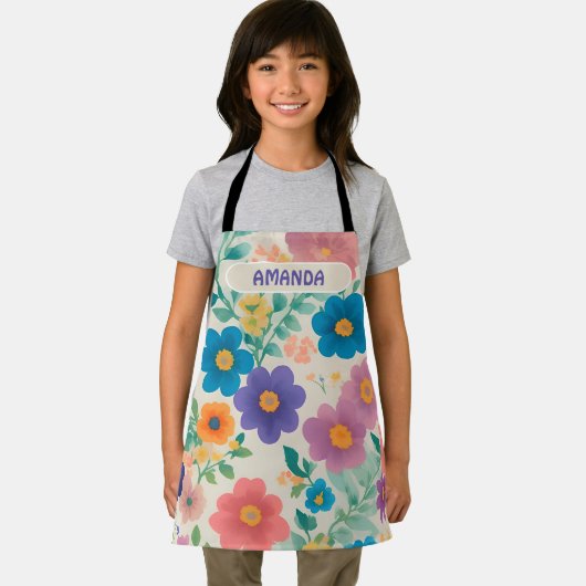 Bloemen Waterverf Kleurrijk Gepersonaliseerd Patro Schort (Insitu)