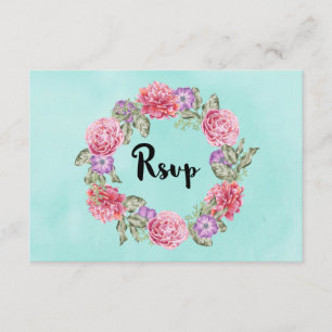 Bloemen Waterverf krans bruiloft RSVP Kaartje