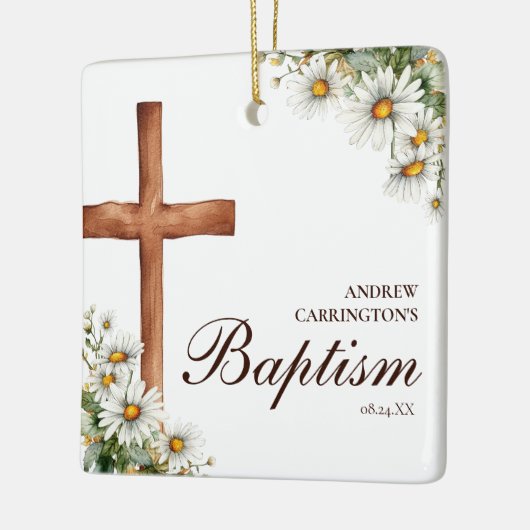 Bloemen Waterverf kruis doop Keramisch Ornament (Links)