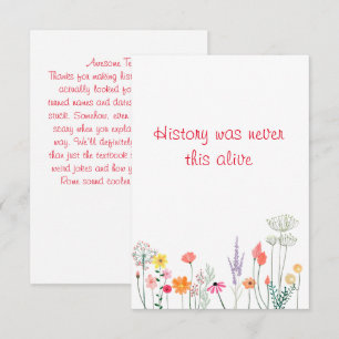 Bloemen waterverf leraar geschiedenis waardering bedankkaart