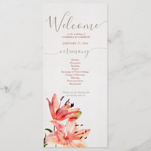 Bloemen Waterverf Lillies Terracotta Programma (Voorkant)