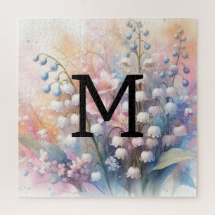 Bloemen waterverf monogram lelie van het dal legpuzzel