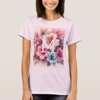 Bloemen waterverf monogram roze blauw azalea's t-shirt