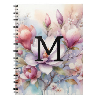 Bloemen waterverf monogram roze magnolia notitieboek