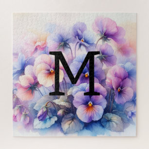 Bloemen waterverf monogram roze paarse slipjes legpuzzel