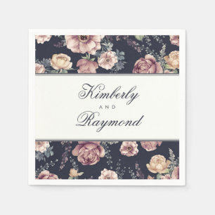  Bloemen Waterverf Navy Blue en Mauve Servet