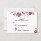 Bloemen Waterverf op witte RSVP en Menu (Voorkant)