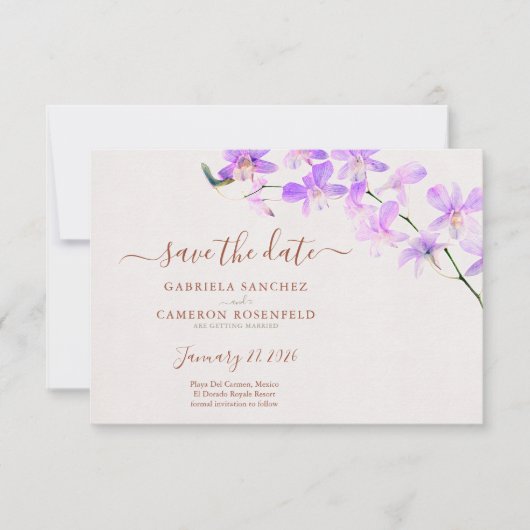 Bloemen Waterverf Orchideeën Terracotta Bruiloft (Voorkant)