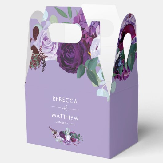 Bloemen Waterverf Paarse groen script bruiloft Bedankdoosjes (Geopend)