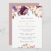 Bloemen Waterverf Paarse Lavendel Elegant Bruiloft Kaart (Voorkant / Achterkant)