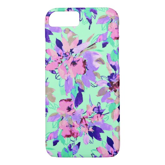 Bloemen waterverf patroonbloem blauwgroen paarse r Case-Mate iPhone case (Achterkant)