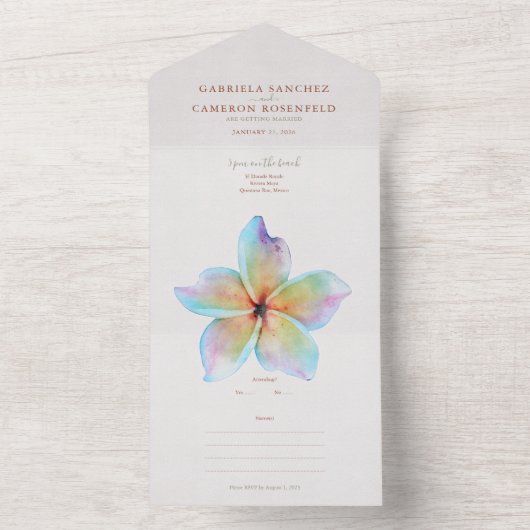 Bloemen Waterverf Plumeria Terracotta Bruiloft All In One Uitnodiging (Binnen)