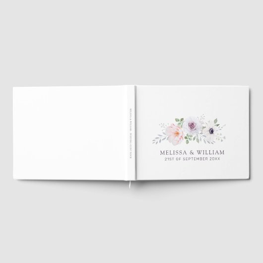 Bloemen Waterverf Roos Anemone Lila Wit Bruiloft Gastenboek (Volledig)