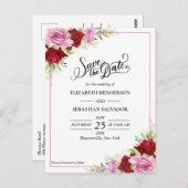 Bloemen Waterverf Roos Bruiloft Save The Date Briefkaart (Voorkant / Achterkant)