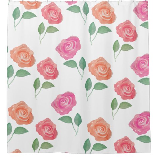 Bloemen Waterverf Roos Douchegordijn (Voorkant)