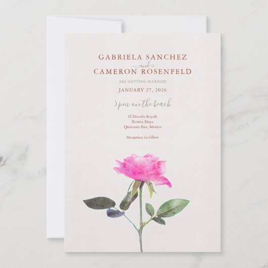 Bloemen Waterverf Roos Terracotta Bruiloft Kaart (Voorkant)