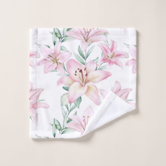 Bloemen Waterverf Roze Lelies Wit Bad Handdoek (Wasdoekje)